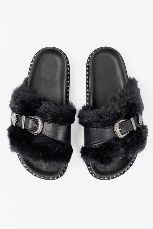 Papuče z ekofutra z dekoracyjną klamrą