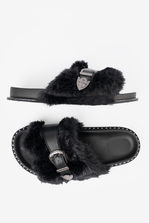 Papuče z ekofutra z dekoracyjną klamrą