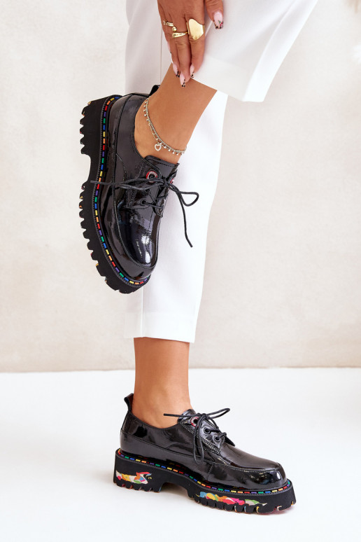 s lakovým efektom topánky Dámske so šnúrkami Artiker 55C0497 čierna s lakovým efektom topánky Dámske so šnúrkami Artiker 55C0497 čierna