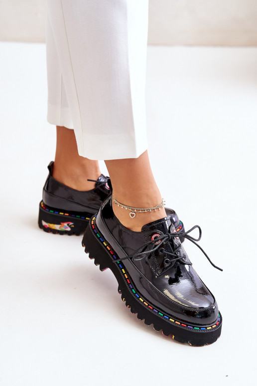 s lakovým efektom topánky Dámske so šnúrkami Artiker 55C0497 čierna s lakovým efektom topánky Dámske so šnúrkami Artiker 55C0497 čierna