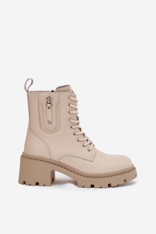 Kožené dámske čižmy s podpätkami, teplé Vinceza 86418 pieskovej farby