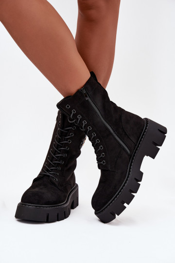 Zateplené členkové topánky a nokerai dámske s ornamentmi čiernej farby Melisse