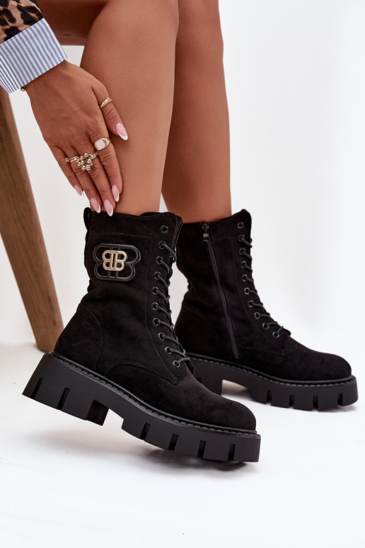 Zateplené členkové topánky a nokerai dámske s ornamentmi čiernej farby Melisse