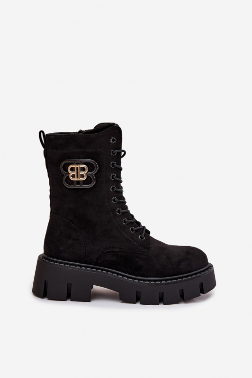 Zateplené členkové topánky a nokerai dámske s ornamentmi čiernej farby Melisse