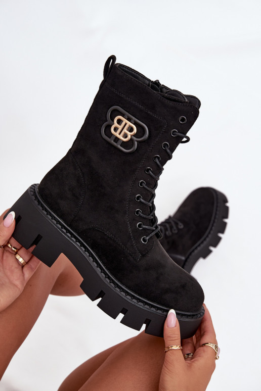 Zateplené členkové topánky a nokerai dámske s ornamentmi čiernej farby Melisse