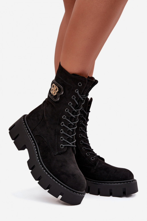 Zateplené členkové topánky a nokerai dámske s ornamentmi čiernej farby Melisse