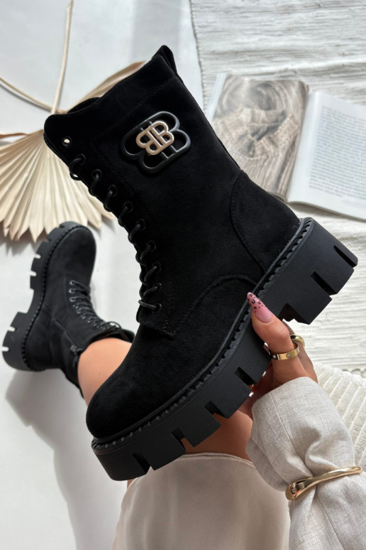 Zateplené členkové topánky a nokerai dámske s ornamentmi čiernej farby Melisse