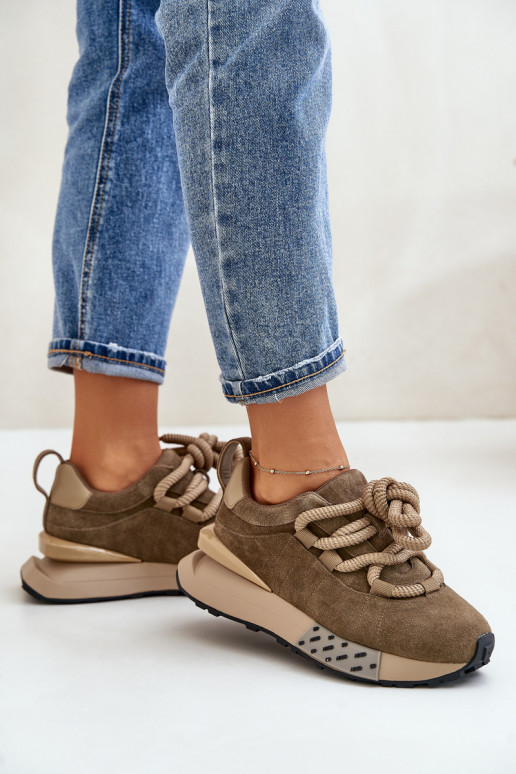 zo semišu Tenisky model obuvi Dámske s platformouGrubym Šnurovaniem Artiker 54C1466 Hnedá farba