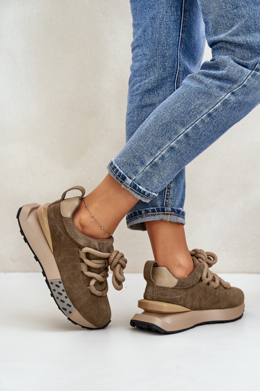 zo semišu Tenisky model obuvi Dámske s platformouGrubym Šnurovaniem Artiker 54C1466 Hnedá farba