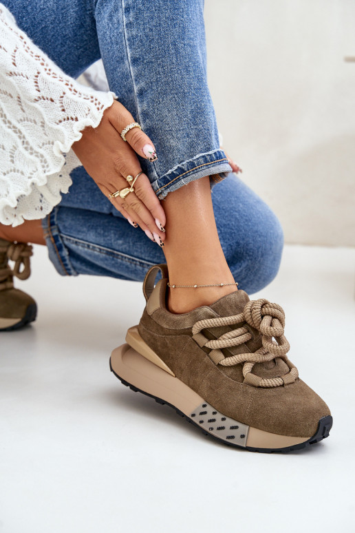 zo semišu Tenisky model obuvi Dámske s platformouGrubym Šnurovaniem Artiker 54C1466 Hnedá farba