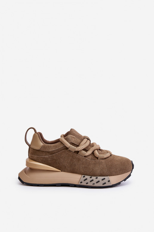 zo semišu Tenisky model obuvi Dámske s platformouGrubym Šnurovaniem Artiker 54C1466 Hnedá farba