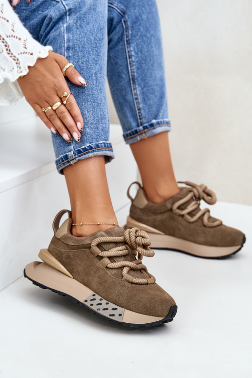 zo semišu Tenisky model obuvi Dámske s platformouGrubym Šnurovaniem Artiker 54C1466 Hnedá farba