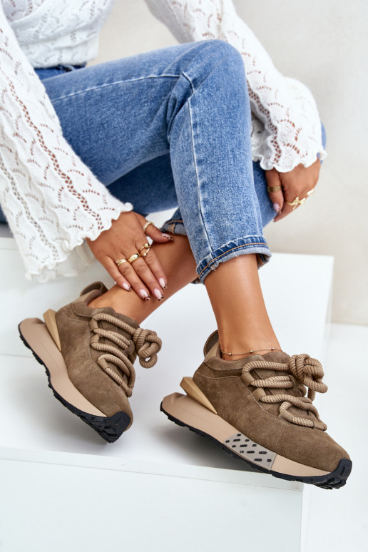 zo semišu Tenisky model obuvi Dámske s platformouGrubym Šnurovaniem Artiker 54C1466 Hnedá farba