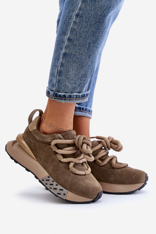 zo semišu Tenisky model obuvi Dámske s platformouGrubym Šnurovaniem Artiker 54C1466 Hnedá farba