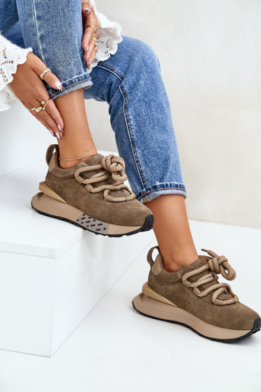 zo semišu Tenisky model obuvi Dámske s platformouGrubym Šnurovaniem Artiker 54C1466 Hnedá farba