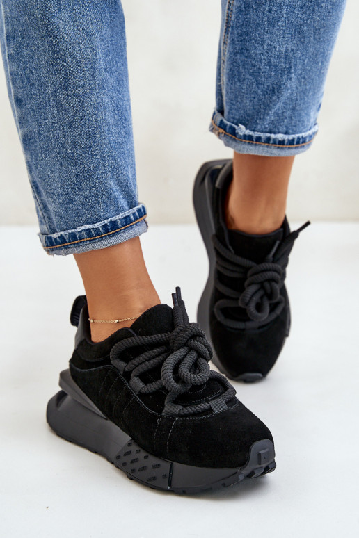 zo semišu Tenisky model obuvi Dámske s platformouGrubym Šnurovaniem Artiker 54C1464 čierna