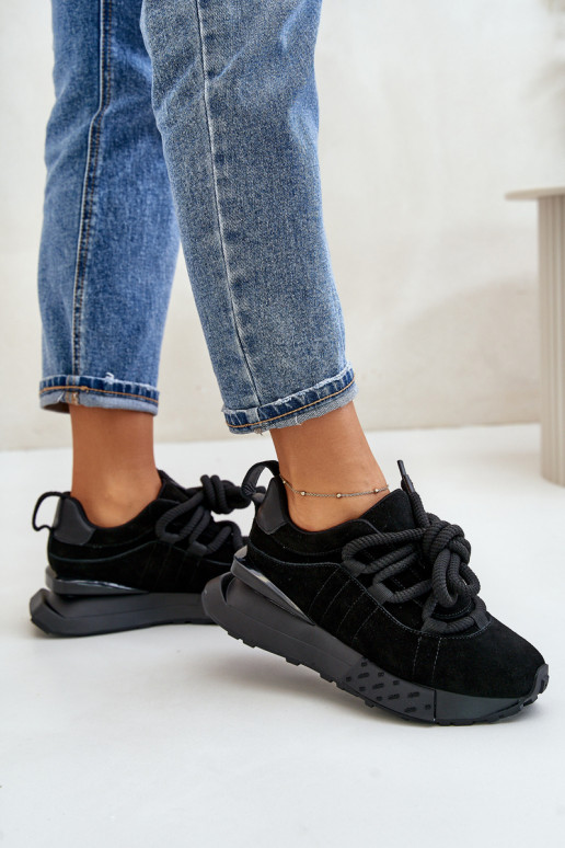 zo semišu Tenisky model obuvi Dámske s platformouGrubym Šnurovaniem Artiker 54C1464 čierna