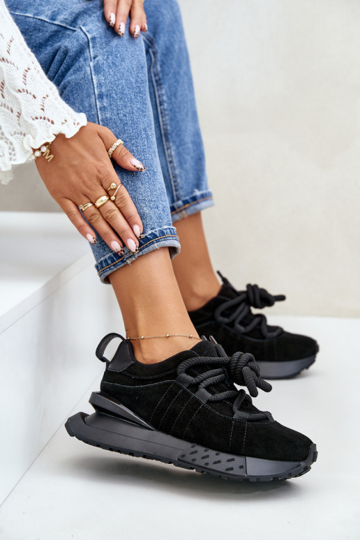 zo semišu Tenisky model obuvi Dámske s platformouGrubym Šnurovaniem Artiker 54C1464 čierna