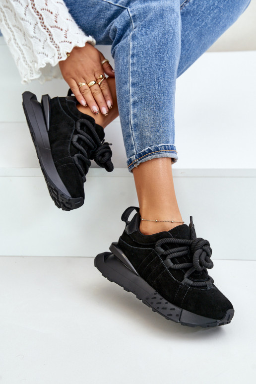 zo semišu Tenisky model obuvi Dámske s platformouGrubym Šnurovaniem Artiker 54C1464 čierna