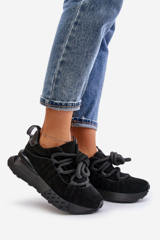 zo semišu Tenisky model obuvi Dámske s platformouGrubym Šnurovaniem Artiker 54C1464 čierna