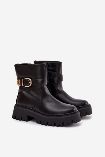 zahriať sa Dámske čižmy so zlatými prackami čierna Elanore