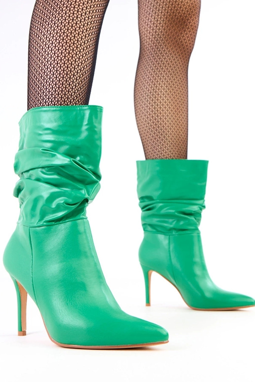 Zelené čižmy na vysokom podpätku s...