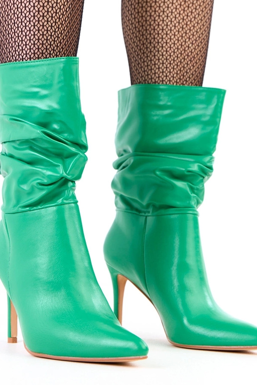 Zelené čižmy na vysokom podpätku s...