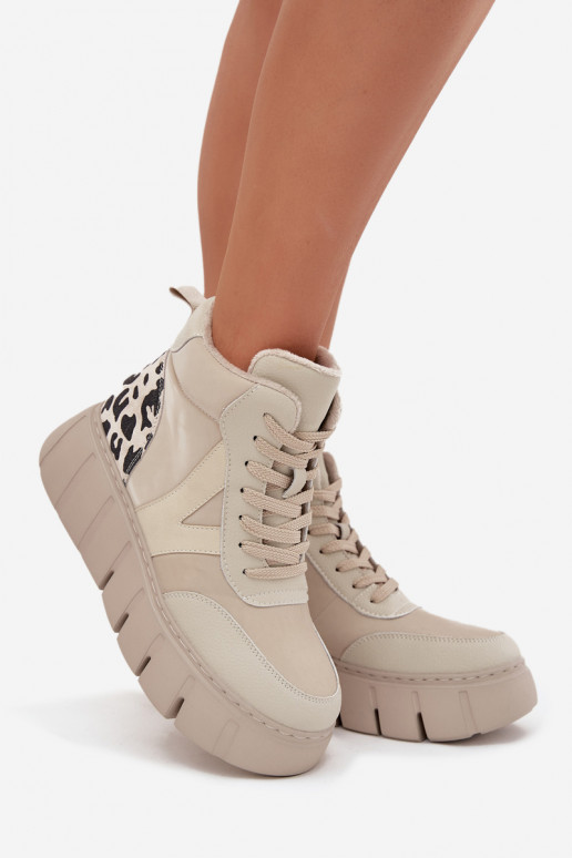 Pieskové kožené dámske teplé čižmy s platformou Vinceza 66838