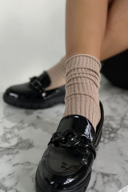 Ponožky Dámske Bez tlaku IN Prążek z Lurexem béžová Ponožky Dámske Bez tlaku IN Prążek z Lurexem béžová