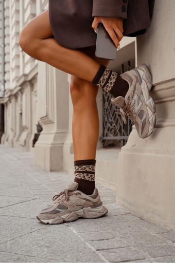 Ponožky Dámske DIna Bodkovaný Pruhy Hnedá farba