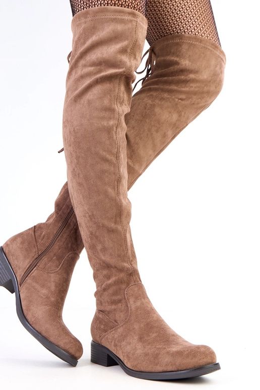 Pieskové dlhé čižmy s plochou...