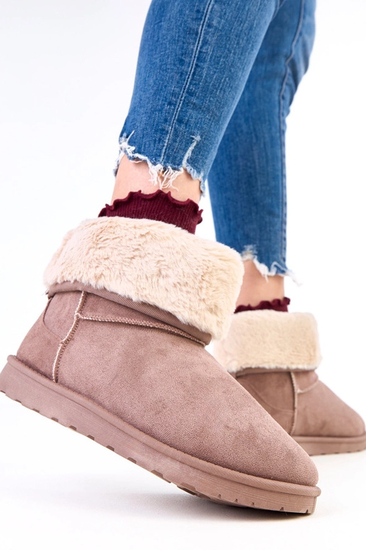 Hnedé snehové topánky s kožušinou na...