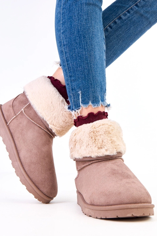 Hnedé snehové topánky s kožušinou na...