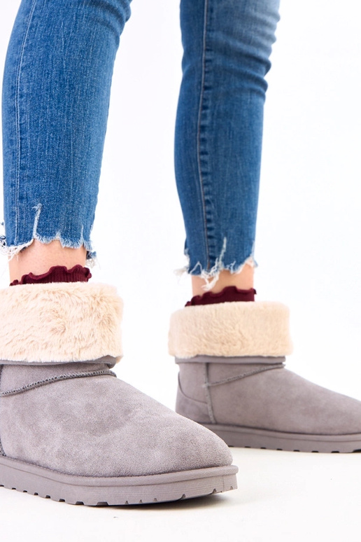 Sivé snehové topánky s kožušinou na...