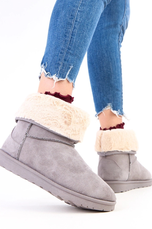 Sivé snehové topánky s kožušinou na...