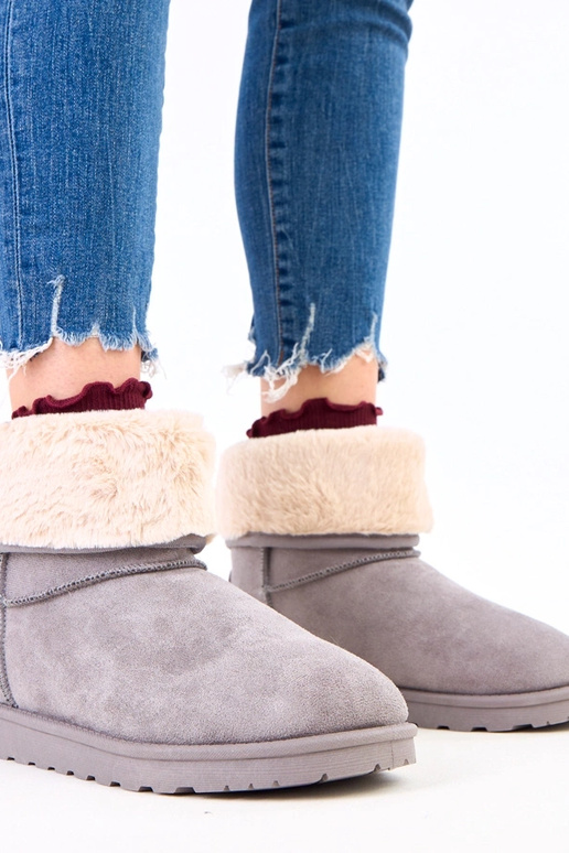 Sivé snehové topánky s kožušinou na...