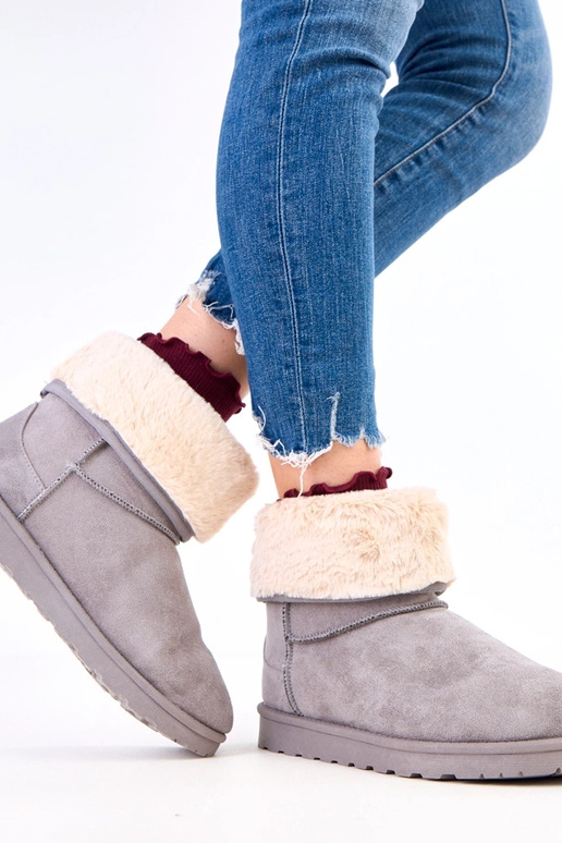 Sivé snehové topánky s kožušinou na...