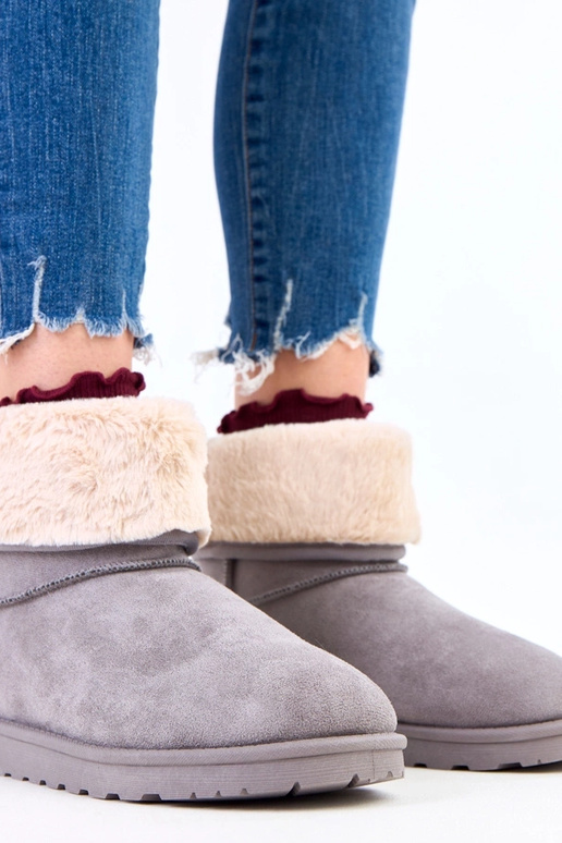 Sivé snehové topánky s kožušinou na...