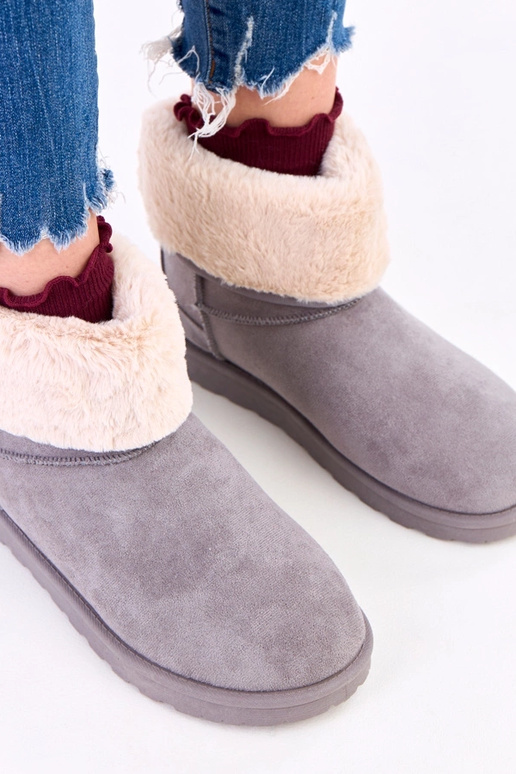 Sivé snehové topánky s kožušinou na...