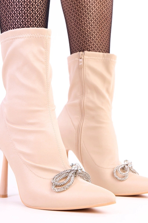 Pieskové saténové čižmy so zirkónovou...