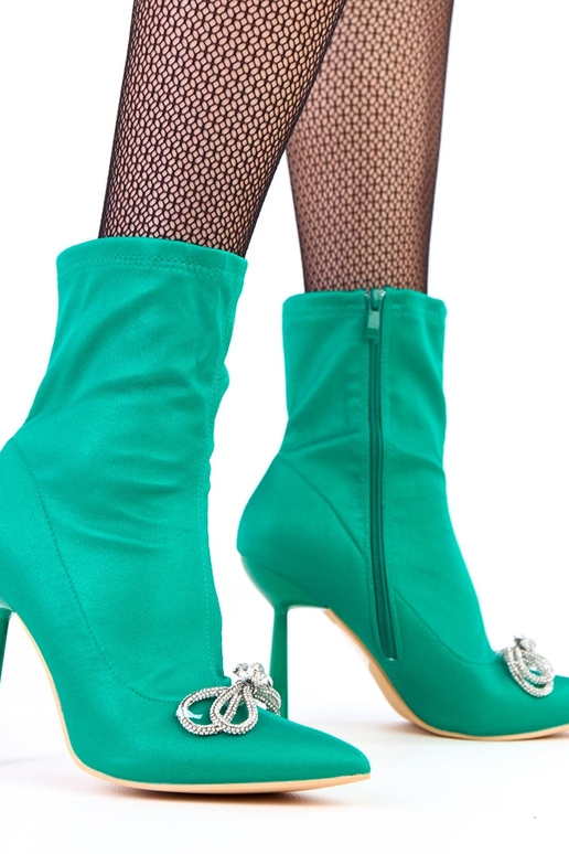 Zelené saténové čižmy so zirkónovou...