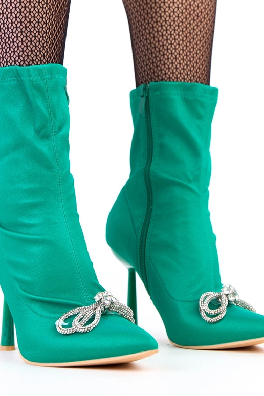 Zelené saténové čižmy so zirkónovou...