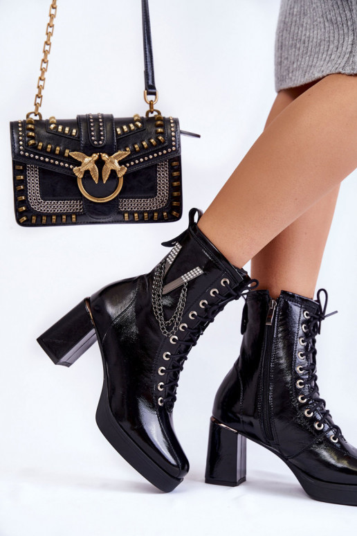 Módne zahriať sa Kožené Čižmy s ozdobami čierna Málta