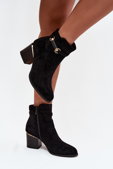 Dámske čižmy zahriať sa s podpätkami so zdobenými podpätkami čierna Galissa