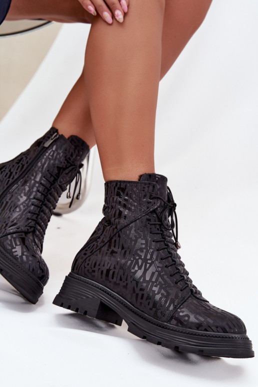 Kožené Pracovné členkové topánky Dámske zahriať sa Zapnuté Hrad Artiker 57C2257 čierna