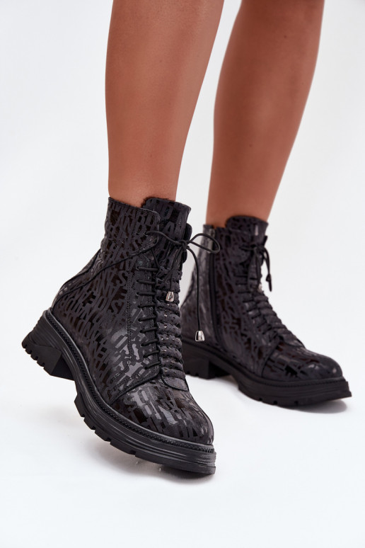 Kožené Pracovné členkové topánky Dámske zahriať sa Zapnuté Hrad Artiker 57C2257 čierna