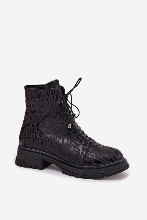 Kožené Pracovné členkové topánky Dámske zahriať sa Zapnuté Hrad Artiker 57C2257 čierna