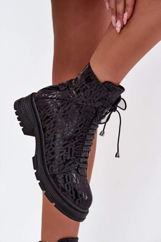 Kožené Pracovné členkové topánky Dámske zahriať sa Zapnuté Hrad Artiker 57C2257 čierna