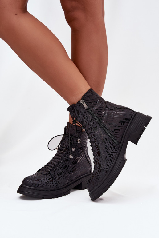 Kožené Pracovné členkové topánky Dámske zahriať sa Zapnuté Hrad Artiker 57C2257 čierna