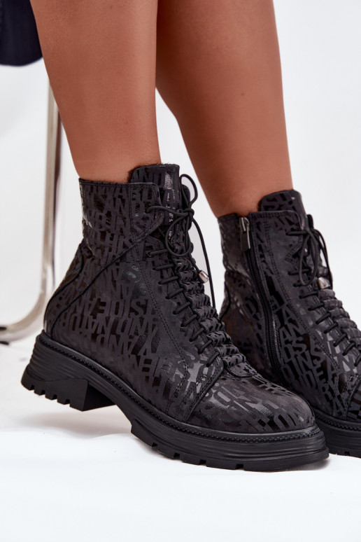 Kožené Pracovné členkové topánky Dámske zahriať sa Zapnuté Hrad Artiker 57C2257 čierna